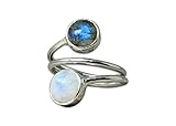 Labradorit und Mondstein Ring, 925 Silber ring, verstellbarer Ring, handgefertigter Ring, Statement Ring, Labradorit Schmuck, Multi Stein Schmuck (55 (17.5))