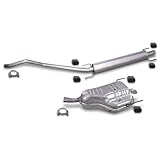 BESTPRICE Auspuff Schalldämpfer Set 1x Mittelschalldämpfer, 1x Endschalldämpfer, 6x Anschlagpuffer, 1x Bügelschelle Ø 50 mm, 1x Bügelschelle Ø 54 mm Kompatibel mit OPEL ASTRA H Caravan (A04)