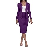 Anzug Set Damen Blazer Mit Rock Elegant Business Büro Einfarbig Blazer Revers Langarm Anzugjacke Hosenanzug Slim Fit Shorts 2 Stück Anzugsets Kostüm Frauen Festlich Blazer Bleistiftrock