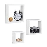 Relaxdays Hängeregal Würfel 3er Set, Wandboard Cube, Schweberegal quadratisch, MDF, klein, verschiedene Größen, weiß, 25 x 25 x 25 cm