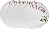 Van Well Famosa italienische Pizzateller groß ø 33cm weiß 6er Set – Porzellan XL Teller für Pizza, Pasta & Salat – Mikrowellen geeignet, spülmaschinenfest, gut stapelbar (Famosa, 6 Teller)