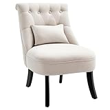 HOMCOM Sessel Wohnzimmer Relaxsessel Loungesessel Ruhesessel mit Rückenkissen, Holzbeine, Lesesessel mit Leinenoptik, Polstersessel für Schlafzimmer, Cremeweiß