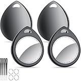 QCOQ® Air Tags 4er Pack Schwarz 2025, Schlüsselfinder & Air Tracker Tagg Kompatibel mit Apple Wo ist? App (Nur iOS), Key Finder mit Schlüsselband, Koffer-Tracker für Auto/Taschen, Austauschbarer Akku