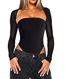 Navneet Bolero Damen Spitzen Oberteile Mesh Boleros Jacke Langarm Durchsichtig Crop Tops Y2K Festlich Sommer Herbst Schwarz S