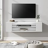 FITUEYES TV Board Hängend TV Lowboard Weiß Matt Wohnzimmer mit 4 Fächern Wohnwand, 100cm Breit für DVD CD Regal DS210006WW