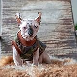 YAOER Haarlose Katze Sphinx Devon Kleidung Weihnachten Herbst und Winter Warmer und bequemer Fleece-Tarnpullover, braune Tarnweste, L+