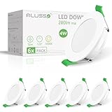 ALUSSO LED Einbaustrahler 230V Flach IP44, 4W LED Spots 280LM, Warmweiß 3000K Einbauleuchten, 30mm Ultra Flach, Einbauspot Loch 55-68mm, Deckenspots für Badezimmer Küche Wohnzimmer, 6er Set