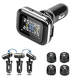 Jansite Reifendruckkontrollsystem TPMS LCD Display Einstellbarer Anzeigewinkel Solar Reifendruck Kontrollsystem mit USB-Anschluss 4 Externe Sensoren Echtzeit-Anzeigetemperatur Druck Alarmsystem