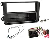 Audioproject A123 - Autoradio Einbau-Set kompatibel mit VW Golf V Touran Passat 3C Caddy Skoda Octavia Seat Radioblende Radioadapter 2 x Antennenadapter Fakra ISO DIN Fach