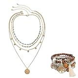Vimmvid 2 Stück Boho Schmuck Damen Set Halskette Damen Gold für Familie, Freunde, Kollegen und Klassenkameraden