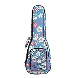Surwin Ukulelentasche 21 '' 23 '' 26'' Ukulele Case Bag für Sopran Konzert Tenor, Tragbare Ukulelen Tasche Rucksack Aufbewahrung Soft Case Verstellbarem Schultergurt (21 Zoll,Blaue Blumen)