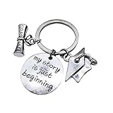 Amosfun Schlüsselanhänger Meine Geschichte fängt gerade an Diplom Bachelor Cap Charms Schlüsselanhänger für Abschluss Student Geschenk Mitbringsel (Silber)