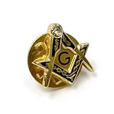 THE MASONIC COLLECTION – Anstecknadel mit Winkel und Zirkel, mit atemberaubendem weißen Stein und G-Logo – Blau und Gold – Freimaurer Geschenke für Männer