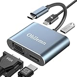 USB C auf HDMI VGA Adapter, USB C Multiport 4K@30Hz HDMI Adapter 4 in 1 mit PD 100W Ladeanschluss, USB 3.0 Anschluss MacBook/MacBook Pro/Air, Chromebook, Dell, HDTV, Galaxy