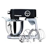 Kraftsman Küchenmaschine, Knetmaschine für Brotteig,Ganzmetallgehäuse,8 Stufen mit Timer,5 L Schüssel, 4 Edelstahl-Aufsätze: Flachrührer, Flexi-Rührer, Knethaken, Schneebesen & Sichtdeckel (Schwarz)
