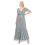 Maya Deluxe Damen Pailletten Maxi Abendkleid Elegant für Hochzeit V-Ausschnitt A-Linien-Schnitt Brautjungfernkleid, Misty Green, 32