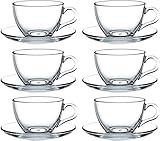 Pasabahce 12-TLG Tassen mit Unterteller Basic, für Tee, Kaffee, Cappuccino, für 6 Personen PS97948 Transparent