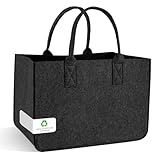 Einkaufskorb Filzkorb 30L XXL Filztasche groß faltbar Einkaufstasche mit Griffen Robuster Tragekorb aus 4mm Filz, Shopping Bag, Korbtasche für Einkaufen, Auto, Picknick & Haushalt Dunkelgrau & Schwarz