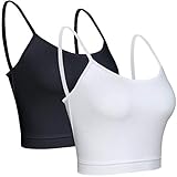 BQTQ 2 Stück Crop Tank Tops Basic Cami Crop Top mit Spaghetti Träger für Frauen (Schwarz, Weiß, S)