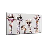 ZHONGYUTONG Graffiti Leinwand Kunstdruck mit Rahmen Giraffe Familie mit Brille Wanddekoration Buntes Tier Bild Poster Lustige Gemälde für Kinderzimmer (20x40cm)