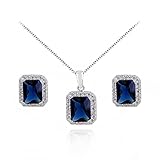 Crystalline Azuria Schmuck-Set mit Blauer simulierter Saphir Zirkonia Kristalle Halskette Anhänger 45 cm Ohrstecker Ohrringe 18 kt Weiß Vergoldet