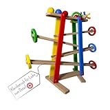dinolino - Farbenfrohe Kugelbahn mit 5 Rollelementen - langlebige Murmelbahn - Holzspielzeug ab 1 Jahr - (62 x 24 x 50 cm) - Lernspielzeug für kleine Herzen voller strahlender Unschuld und Freude