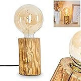 Tischleuchte Canedo, 1-flammige Tischlampe aus Holz in Natur/Schwarz, moderne Leuchte im skandinavischen Design mit An-/ & Ausschalter am Kabel, 1 x E27-Fassung max. 25 Watt, LED geeignet
