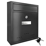 TÄGA 2218 Design Metall Briefkasten schwarz I DIN A4 Einwurfformat I mit Namensschild, Sichtfenster I abschließbar, inkl. 2 Schlüssel