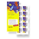 Albellion 10 Stück 0,10 EUR 10 Cent postfrische Selbstklebende Briefmarken | Frankaturware Markenset (Motiv: Flaschenpost)