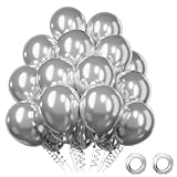Luftballons Metallic Silber, 52 Stück Silber Ballons Ballongirlande Helium Ballons Set, Metallic Silber Ballon Geburtstags Babyparty Hochzeit Party Deko Silber Hochzeit Deko,12 Zoll