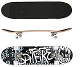 Willonin Lautloses Skateboard | Vierrädriges Ahorn Silent Skateboard mit Buchstabenmuster schwarz und blau 79,5 * 20 * 13cm geeignet für Anfänger und Fortgeschrittene