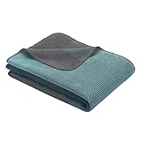 Ibena Toronto Wolldecke 150x200 cm - Kuscheldecke türkis grau Gemustert, kuschelig weich und angenehm warm, hochwertige Pflegeleichte Baumwollmischung