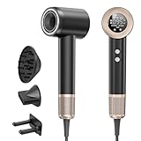 Vasip Föhn,Haartrockner Mit 140.000 U/min Hohe Geschwindigkeit Motor,59 dB geräuscharmer Ionen-Fön，Haartrockner mit 4 Temperaturen und 2 Geschwindigkeiten, mit Diffusor & Konzentratoren,Schwarz