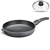 Hoffmann Extra große Aluguss Bratpfanne 32 cm mit Deckel Induktion 4,5 cm Innenhöhe I Made in Germany I Antihaft Beschichtung I Verzugsfreier Boden Induktionsgeeignet mit Glasdeckel