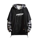 Japan Style Patchwork-Hoodies für Herren, Characters, Streetwear, Hoodie, Herren-Sweatshirt - Schwarz - X-Large