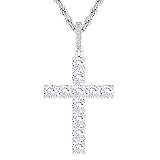 KRKC&CO Kreuz Kette Iced Out, Weißgold plattiert Kreuz Anhänger, 2,5mm 56cm Rope Kette mit Iced Out Kreuz Anhänger, Kreuz mit Zirkonia Silber Kreuzkette Hip Hop Anhänger Kette Geschenke für Herren