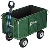 Sekey Bollerwagen Gartenwagen 550KG Belastbar, Transportwagen Transportkarre Gerätewagen mit Patentiertem Handgriff, Vollgummi-Luftreifen, Serie Titan, 200L, Grün