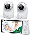 Sebikam 5,5 Zoll Babyphone mit 2 Kameras 720P HD Bildschirm Video Baby Monitor, 4000mAh Akku PTZ 355° Babyfon, VOX-Modus, Nachtsicht, 2-Wege-Audio, Gegensprechfunktion, Temperaturanzeige, Schlaflieder