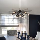 OYIPRO Mid-Century Sputnik-Kronleuchter, Industrieller 10 Lichter schwarze Pendelleuchte, höhenverstellbar Deckenleuchte für Wohnzimmer, Küche, Esszimmer, Schlafzimmer E27 sockets