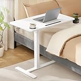VASAGLE Beistelltisch mit Rollen, mobiler Stehtisch, 80 x 45 cm große Tischplatte, verstellbare Höhe, 2 Getränkehalter, Schlitz für Handy oder Tablet, wolkenweiß LSD601W01