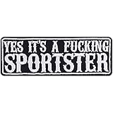 Motorrad Aufnäher "Yes, it's a fucking Sportster" Aufbügler Biker Patch/Bügelbilder zum annähen | Geschenk Motorradfahrer Applikation für Jacke/Weste/Jeans/Boots | 100x35mm
