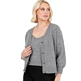 Lovedrobe Women's Twinset Ladies Long Sleeve Cardigan Knitted Two Piece Vest Tank Top Co-ord Set Diamante Smart Casual Knitwear, Grau 52-54