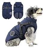 Savlot Hundejacke Winterweste Jacken Hundemantel Hundepullover Haustier Skifahren Kostüm Ärmellose Baumwolle Gepolsterte Weste Mit Brustgurt Gurt - Dunkelblau, L