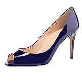 EDEFS Damen Peep Toe Pumps Offene Zehen High Heel Schuh Blau Größe EU43