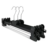 famy.Shop 10 Stück Kunststoff Kleiderbügel Hosenbügel Hosenspanner, rutschfest gummierte Klammern, verchromte drehbare Haken, schwarz, ca. 40cm EXTRA BREIT