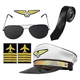 Kostümzubehör-Set – Flugkapitän-Outfit-Set, Piloten-Rollenspielausrüstung, Ausgehuniform-Requisiten | Stilvolles Flugbegleiter-Zubehör für , Erwachsene, Kinder, Sohn, Neffe, Party, Schule, Bühne