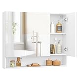 VASAGLE Kailyn Kollektion - Badezimmerschrank mit 3 Türen, Spiegelschrank, Badschrank, offenes Fach, verstellbare Ablagen, 16,5 x 90 x 75 cm, wolkenweiß BBK130W01