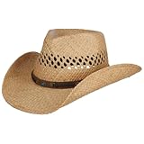 Stetson Rifterson Raffiahut Naturfarbener Westernhut Garniturband Strohhut Geschmücktes Ripsband Herren Frühjahr Sommer Natur L (58-59 cm)