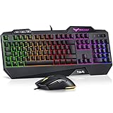havit Gaming Tastatur und Maus Set, Gaming Tastatur mit LED Hintergrundbeleuchtung QWERTZ (DE-Layout), Wired Gaming Maus mit 4800 DPI und 6 programmierbare Tasten (Schwarz)