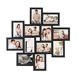 SONGMICS Bilderrahmen für 10 x 15 cm Bilder, Collage für 12 Fotos, transparenter Glasschutz, zum Zusammenbauen, Schwarz RPF22BK